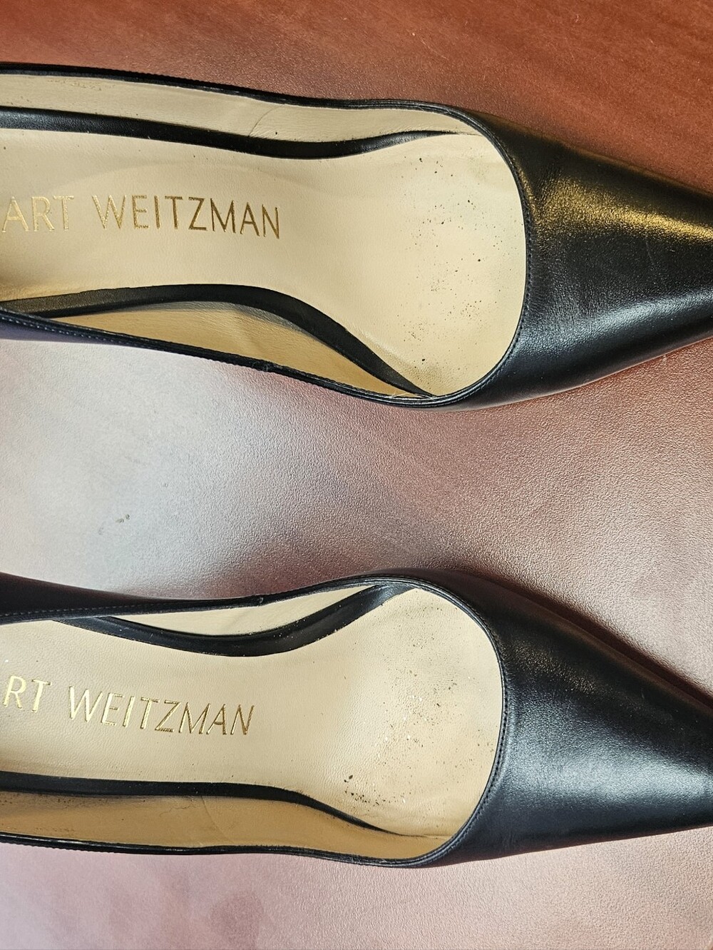 Stuart Weitzman Black Pointed Toe Leather Stilettos - Picture 4 of 4